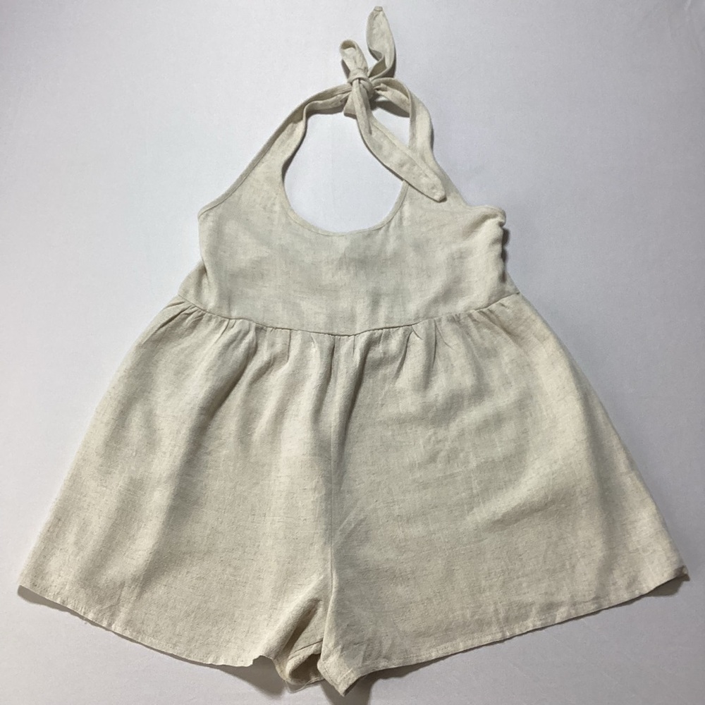Princess Polly Beige Viscose/Linen Halter Romper - Picture 2 of 12